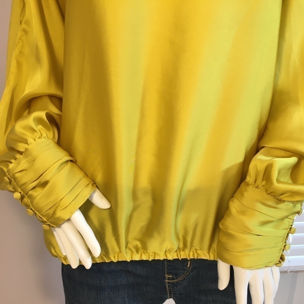 Selena & Maria Sequins Mustard Yellow Long Puff Button Sleeves Blouse Size M - Picture 10 of 16